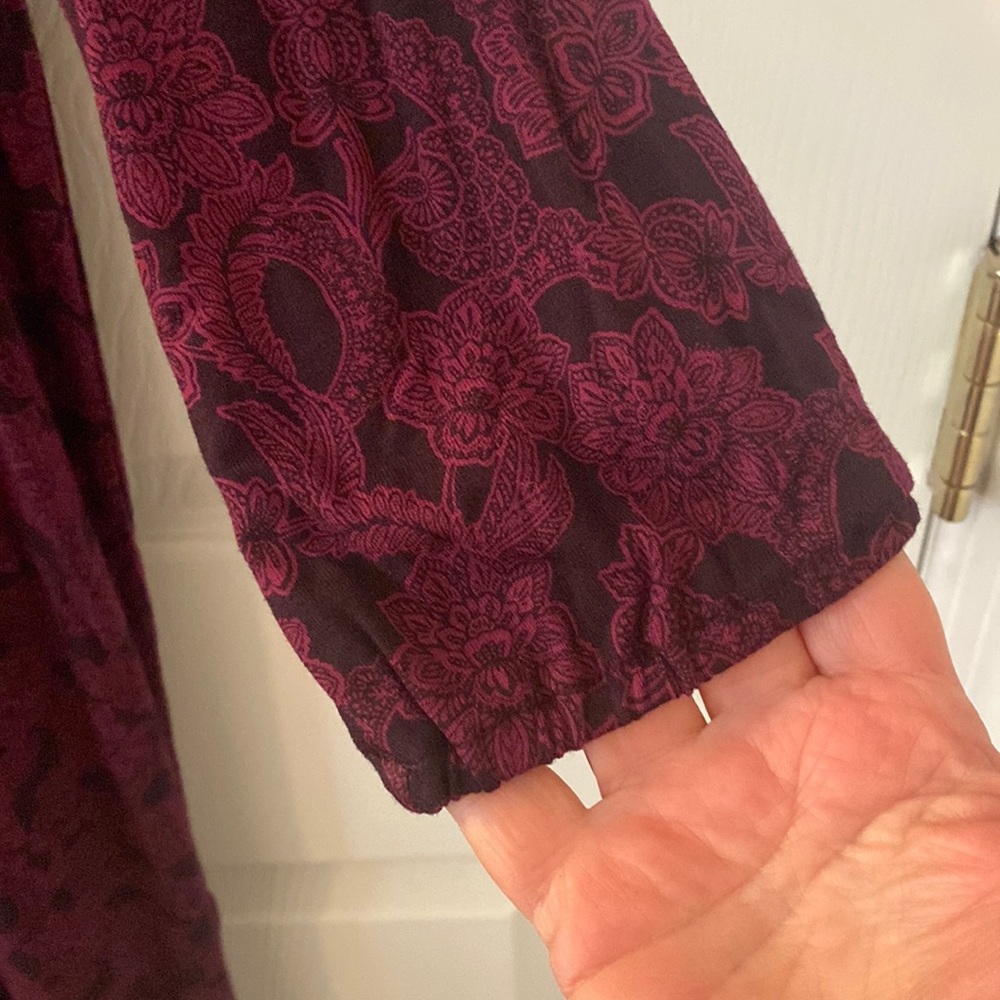 Banana Republic wine & black dress w keyhole neck & fringe tie L NWT PTP 23 - Picture 6 of 16
